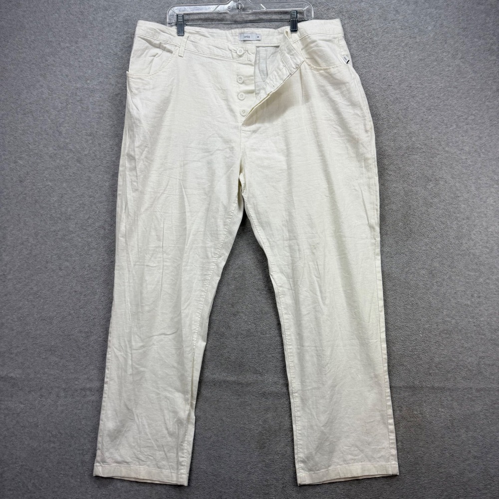 Onia Linen Blend Pants Mens 38x30‎ Cream Button Fly Straight Lounge Resort Beach